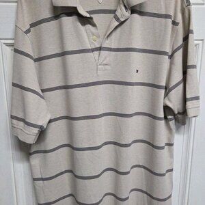 Tommy Hilfiger Mens Polo Shirt XL Beige Striped